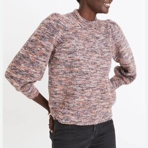Madewell women’s Space Dyed Eeton puff sleeve pullover Sweater pink 3/4 sleeve S